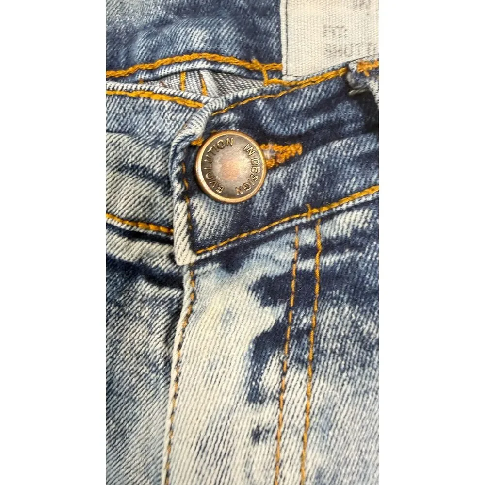 Evolution In Design Boys Jeans Size 14 Blue Used Distressed Orange Patch Ripped